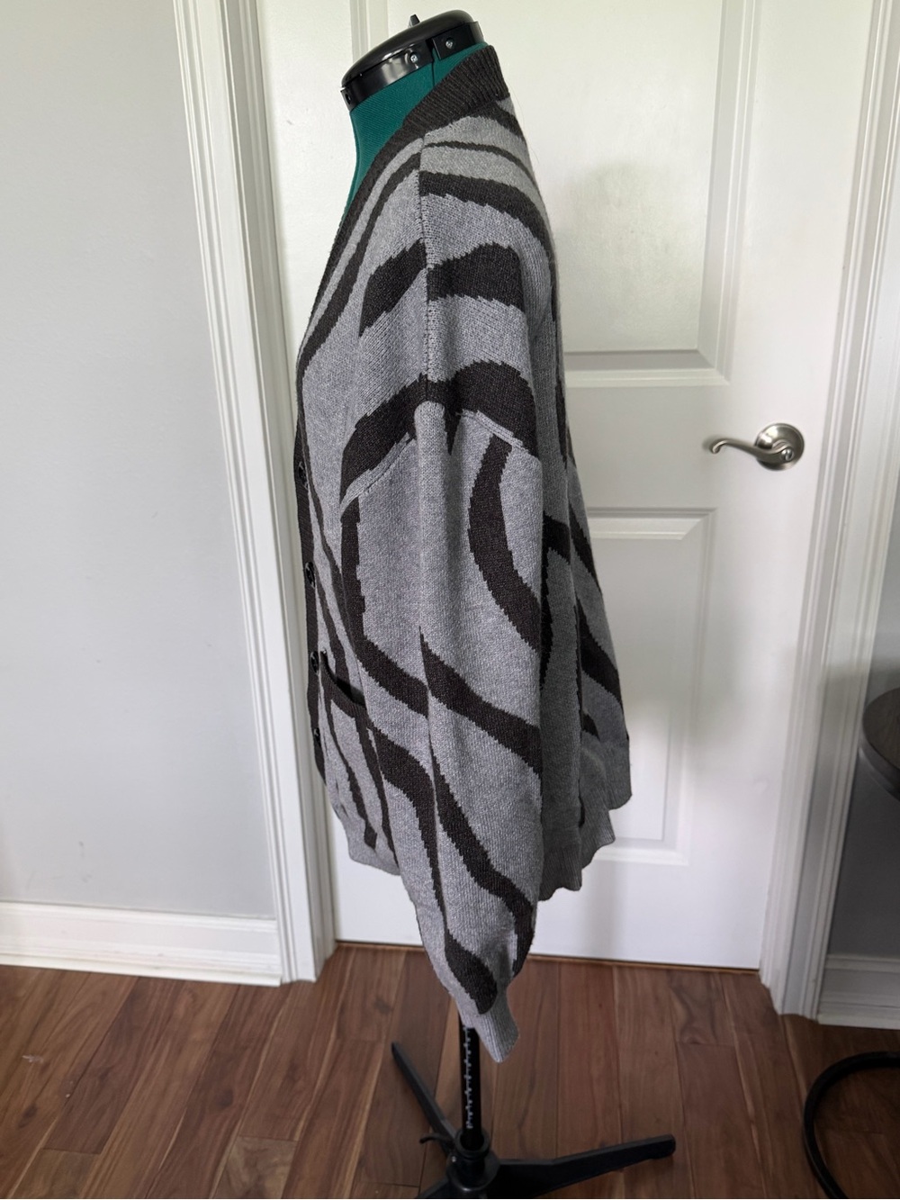 Gray & Dark Brown Zebra-Stripe Cardigan Sweater - Picture 4 of 6